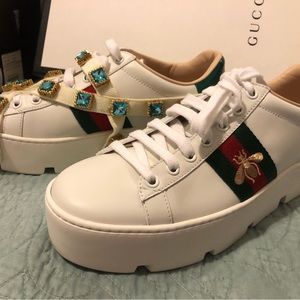 Gucci Ace Platform Sneakers 37 BBC White